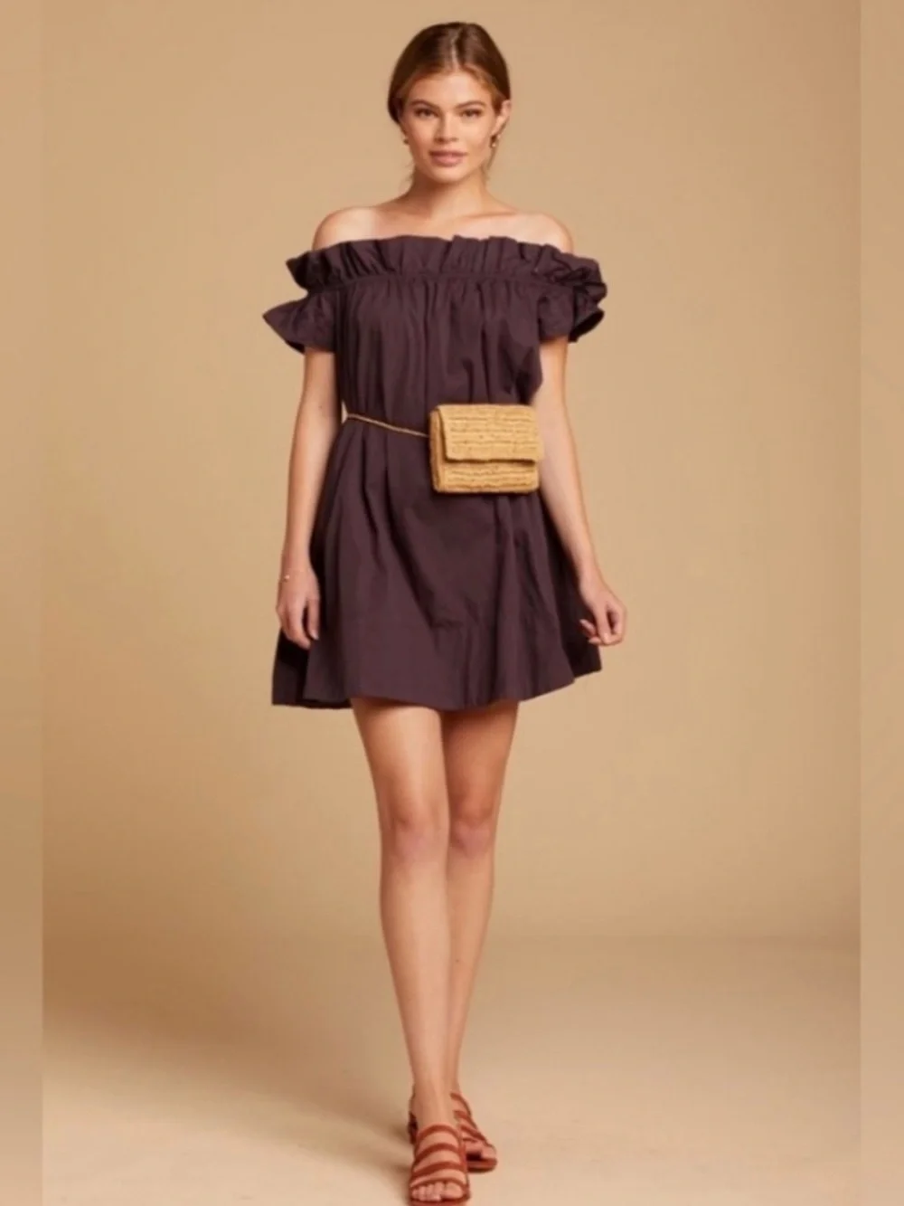 Free People Sophie Night BloomOff-Shoulder Ruffle Mini Dress Medium